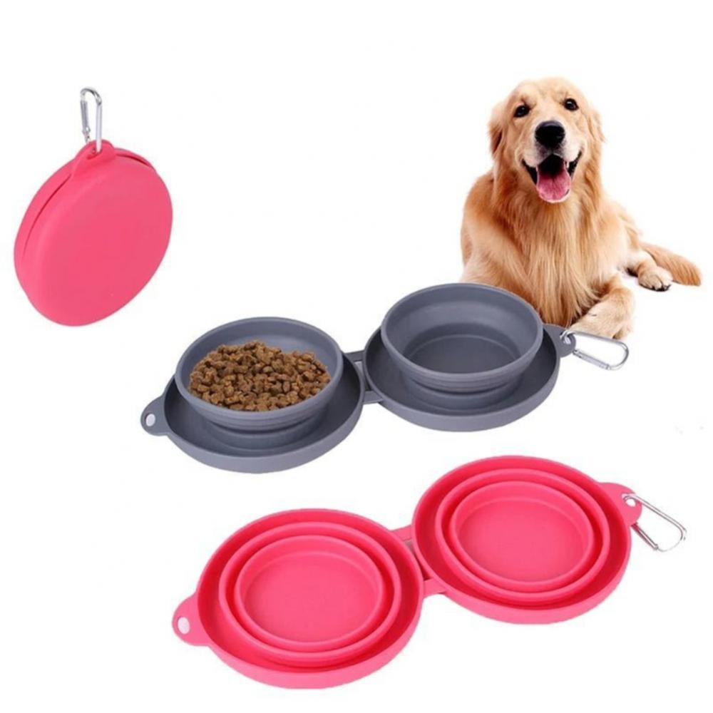 Foldable Rubber Double Pet Bowl — Perfect for On-the-Go Pets
