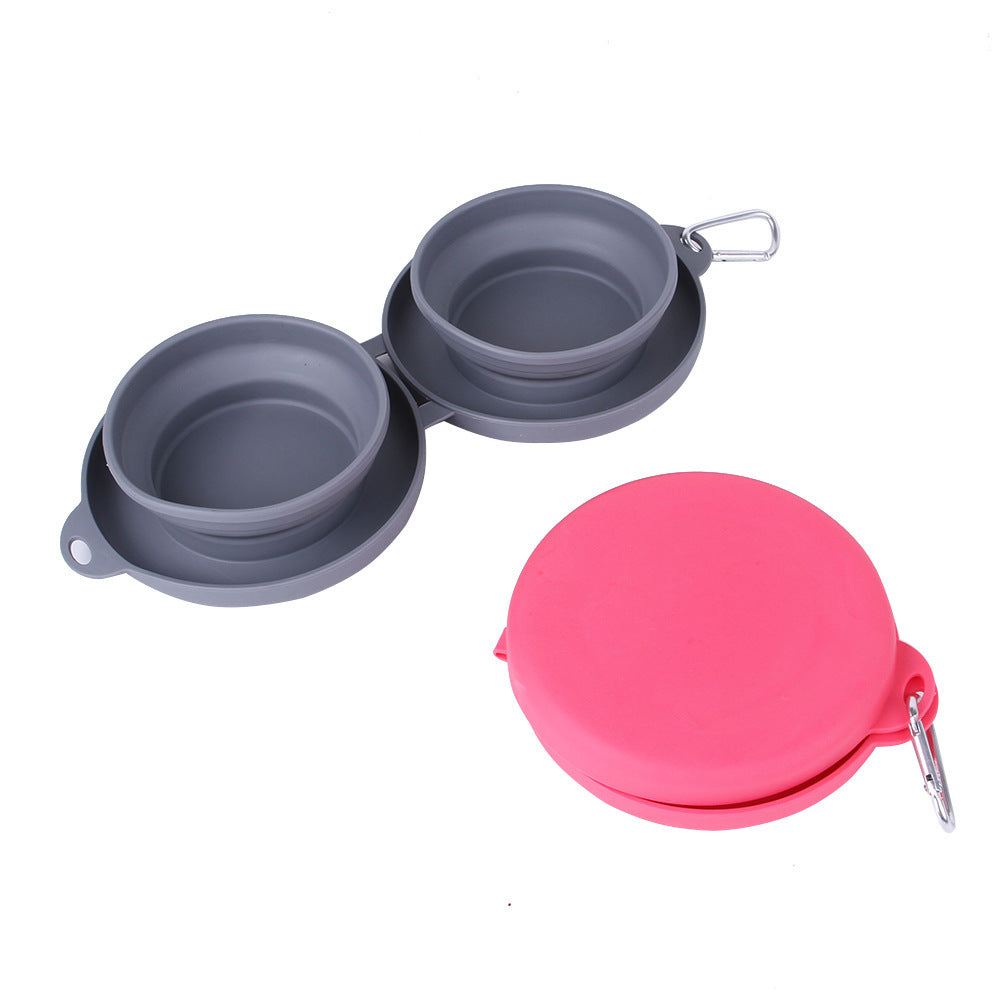 Foldable Rubber Double Pet Bowl — Perfect for On-the-Go Pets