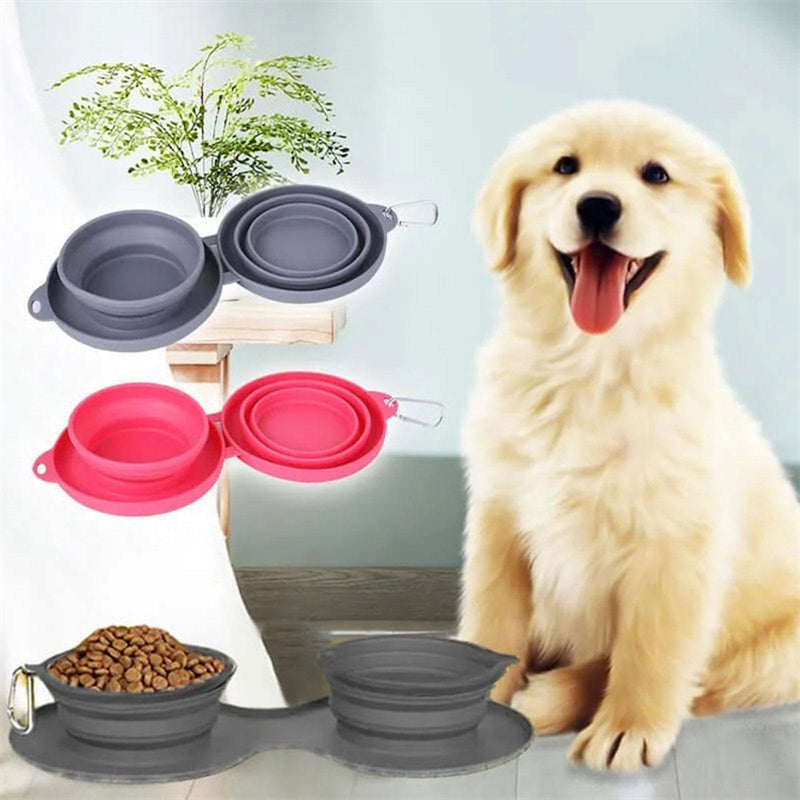 Foldable Rubber Double Pet Bowl — Perfect for On-the-Go Pets
