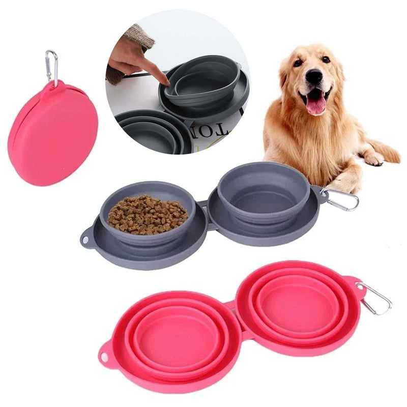 Foldable Rubber Double Pet Bowl — Perfect for On-the-Go Pets