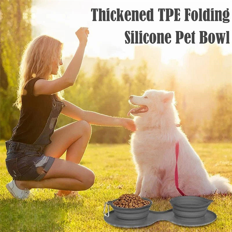 Foldable Rubber Double Pet Bowl — Perfect for On-the-Go Pets