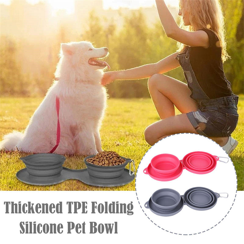 Foldable Rubber Double Pet Bowl — Perfect for On-the-Go Pets