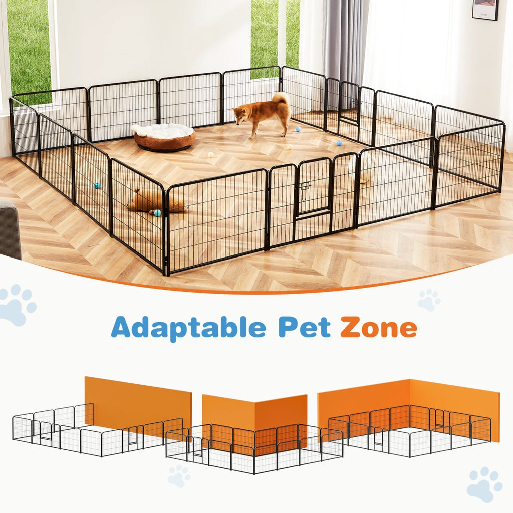 Dog Playpen Indoor Fence Height Metal Exercise Pen With Door Small Puppy-Medium-Large Dogs Animal Pet For Outdoor, Garden, Yard