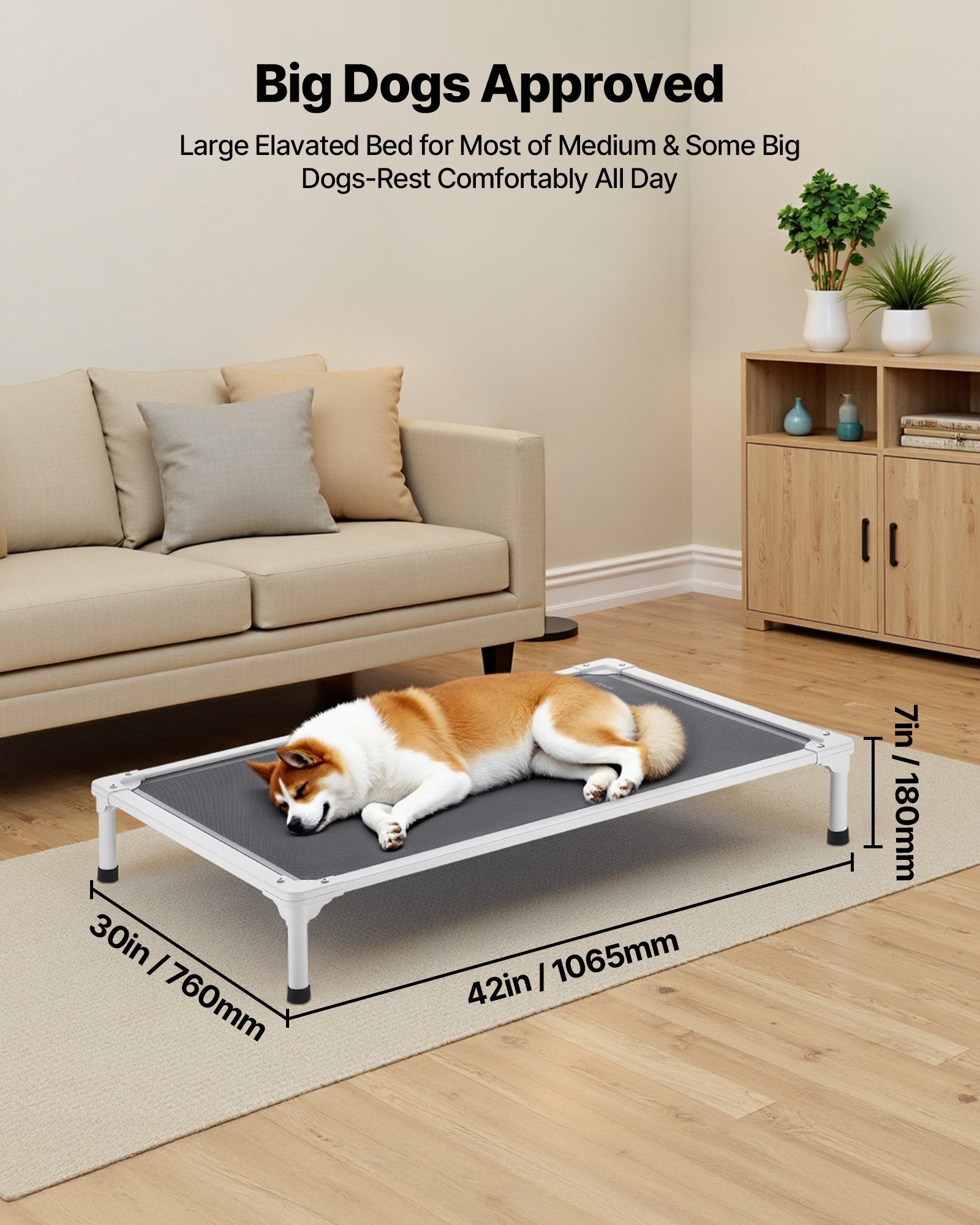 Elevated Dog Bed For Large Dogs Portable Raised Dog Cot With Teslin Mesh L