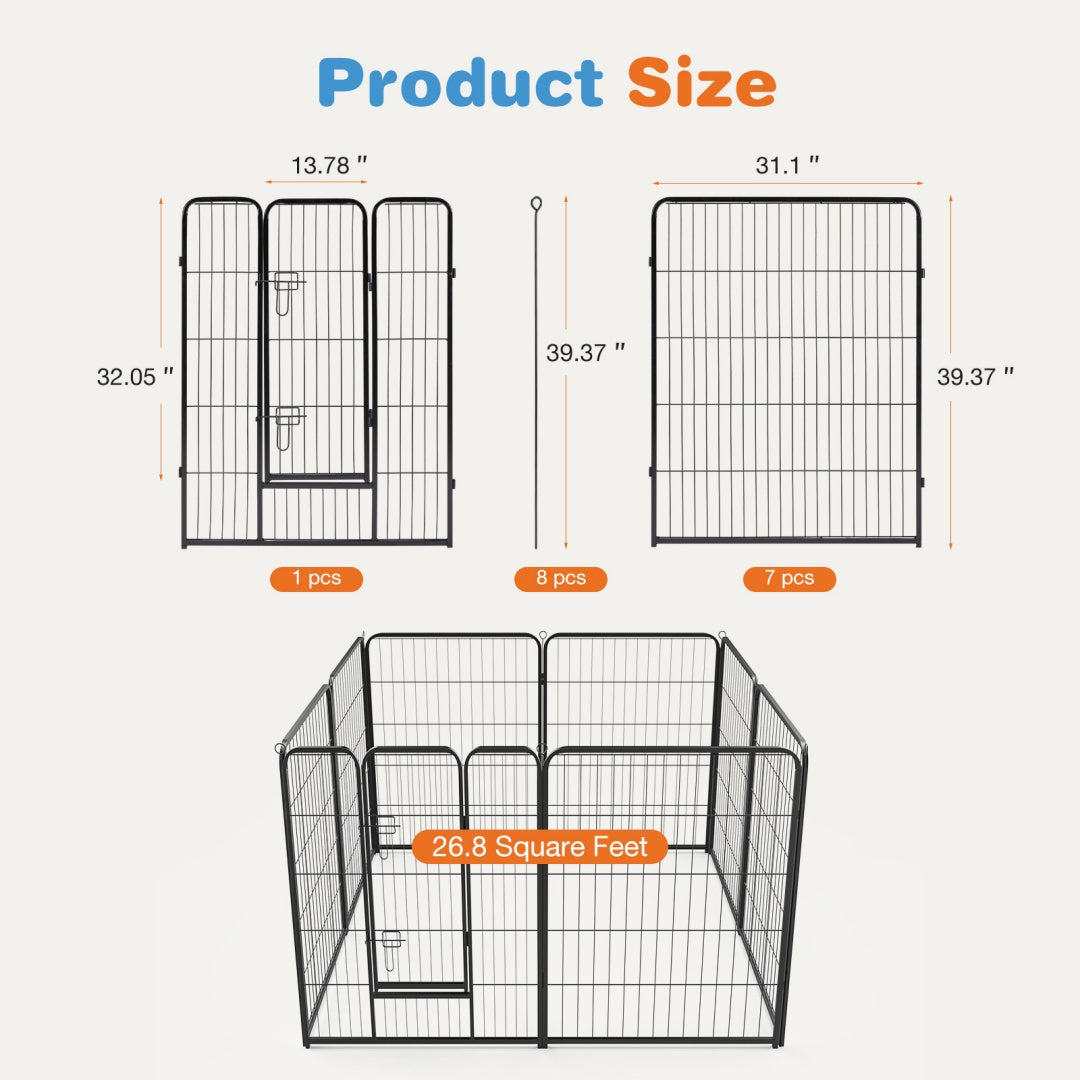 Dog Playpen Indoor Fence Height Metal Exercise Pen With Door Small Puppy-Medium-Large Dogs Animal Pet For Outdoor, Garden, Yard